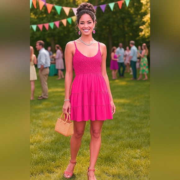 Party Dress Fuschia Tired Mini Crochet Festival Large Going Out - Picture 1 of 7